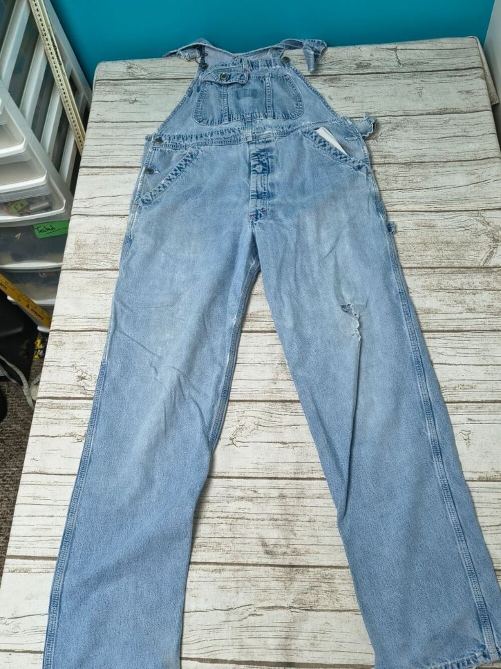 Vintage Distressed Ikeda Made In Canada Light Wash Overalls Size Medium